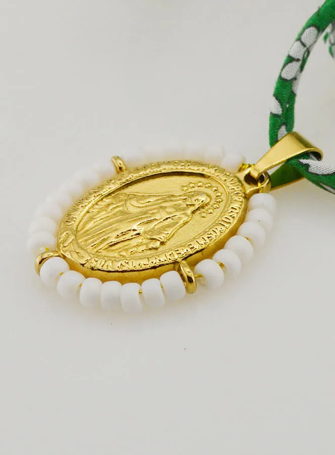 Religiöse Halskette Grünes Liberty Band - Wundertätige Medaille mit Perlen (pic 1)