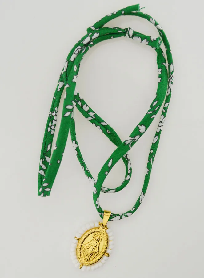 Religiöse Halskette Grünes Liberty Band - Wundertätige Medaille mit Perlen (pic 2)