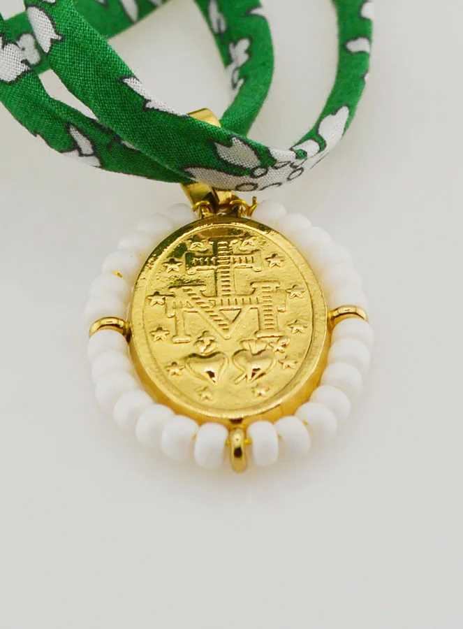Religiöse Halskette Grünes Liberty Band - Wundertätige Medaille mit Perlen (pic 3)