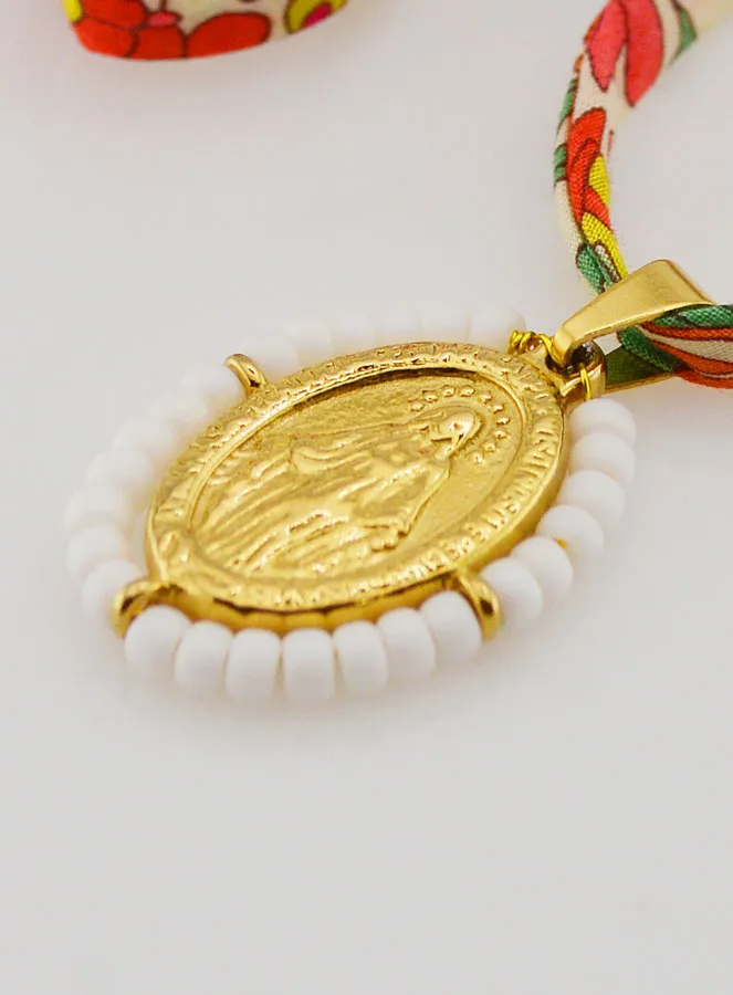 Wundertätige Medaille mit Perlen - Liberty Band mit Blumen (pic 1)