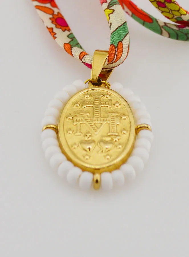 Wundertätige Medaille mit Perlen - Liberty Band mit Blumen (pic 3)