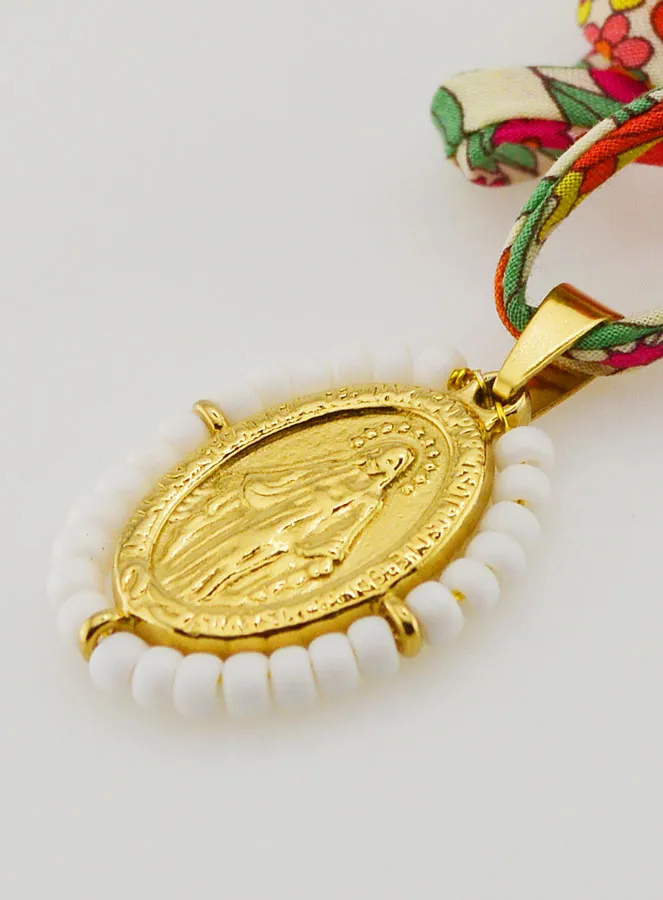 Religiöse Halskette Liberty Band mit Blumen - Wundertätige Medaille mit Perlen (pic 1)