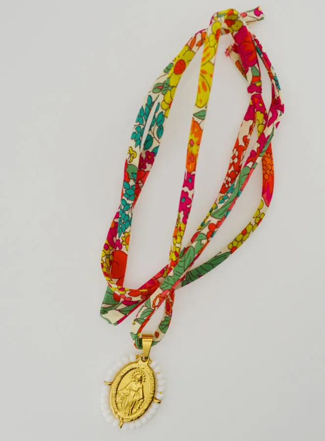 Religiöse Halskette Liberty Band mit Blumen - Wundertätige Medaille mit Perlen (pic 2)