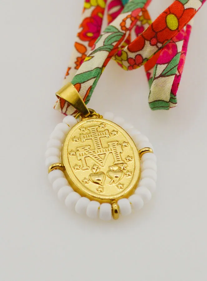 Religiöse Halskette Liberty Band mit Blumen - Wundertätige Medaille mit Perlen (pic 3)