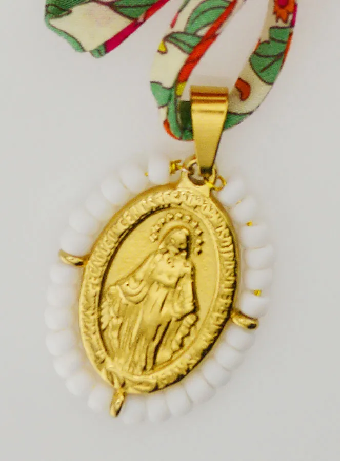 Religiöse Halskette Liberty Band mit Blumen - Wundertätige Medaille mit Perlen (pic 4)