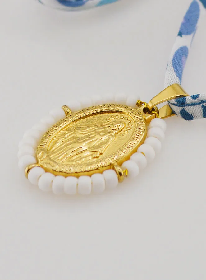 Wundertätige Medaille mit Perlen - Blaues Liberty Band (pic 1)