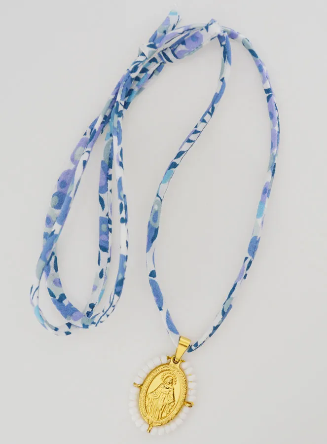 Wundertätige Medaille mit Perlen - Blaues Liberty Band (pic 2)