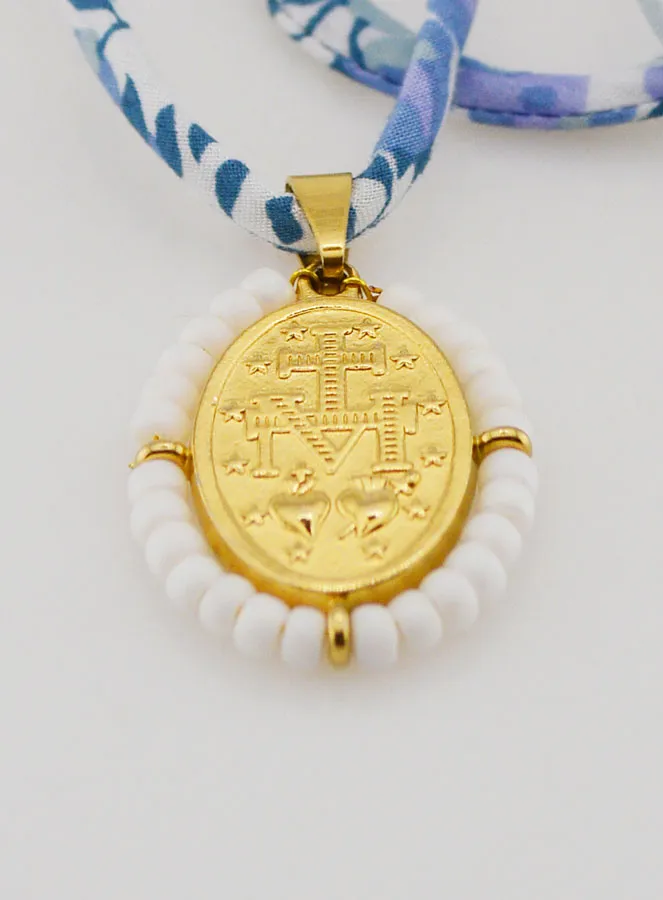 Wundertätige Medaille mit Perlen - Blaues Liberty Band (pic 3)