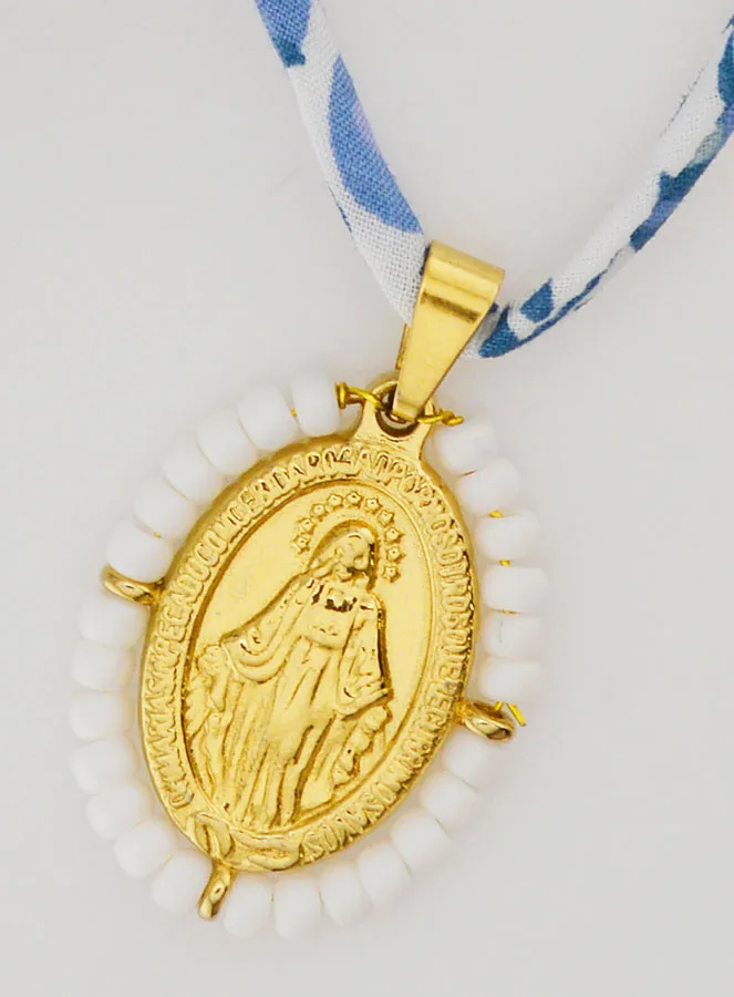 Wundertätige Medaille mit Perlen - Blaues Liberty Band (pic 4)