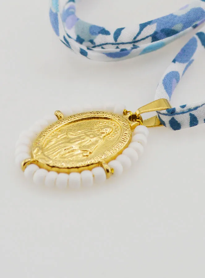 Religiöse Halskette Blaues Liberty-Band - Wundertätige Medaille mit Perlen (pic 1)