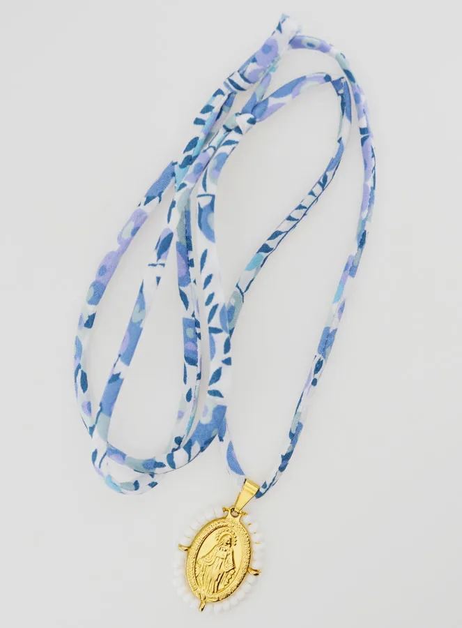 Religiöse Halskette Blaues Liberty-Band - Wundertätige Medaille mit Perlen (pic 2)