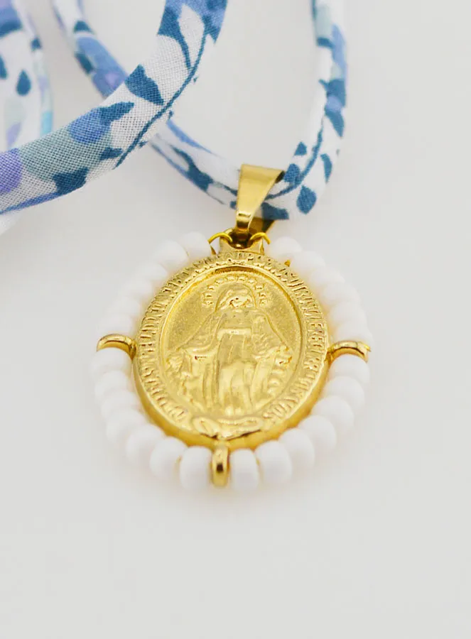 Religiöse Halskette Blaues Liberty-Band - Wundertätige Medaille mit Perlen (pic 4)