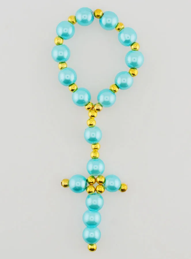 Zehner-Rosenkranz aus Perlmuttfarbenen Glasperlen – Blau (pic 1)