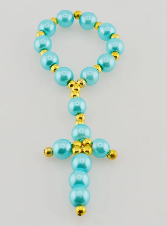 Zehner-Rosenkranz aus Perlmuttfarbenen Glasperlen – Blau (pic 2)