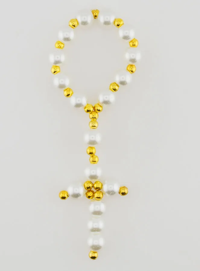 Zehner-Rosenkranz aus Perlmuttfarbenen Glasperlen – Weiß (pic 1)