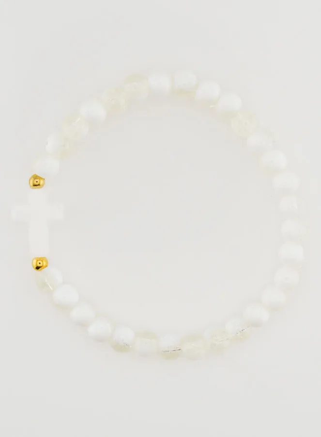 Religiöses Armband mit Kreuz und Weißen Glasperlen (pic 1)