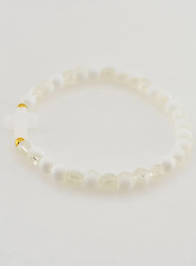 Religiöses Armband mit Kreuz und Weißen Glasperlen (pic 2)