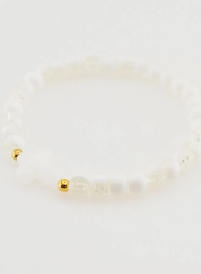 Religiöses Armband mit Kreuz und Weißen Glasperlen (pic 3)