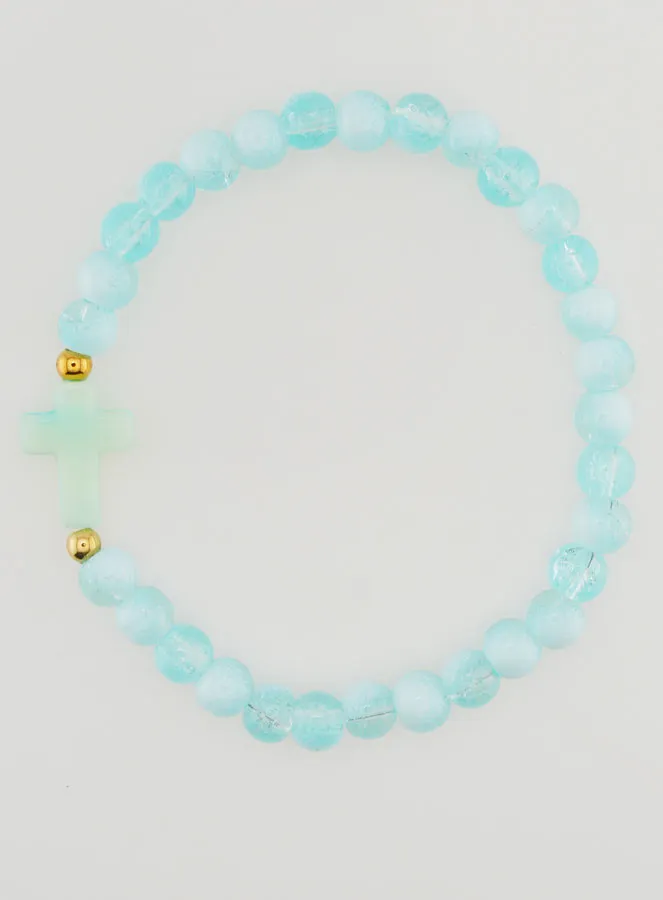 Religiöses Armband mit Kreuz und Blauen Glasperlen (pic 1)