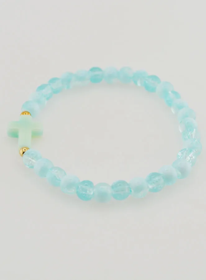 Religiöses Armband mit Kreuz und Blauen Glasperlen (pic 2)