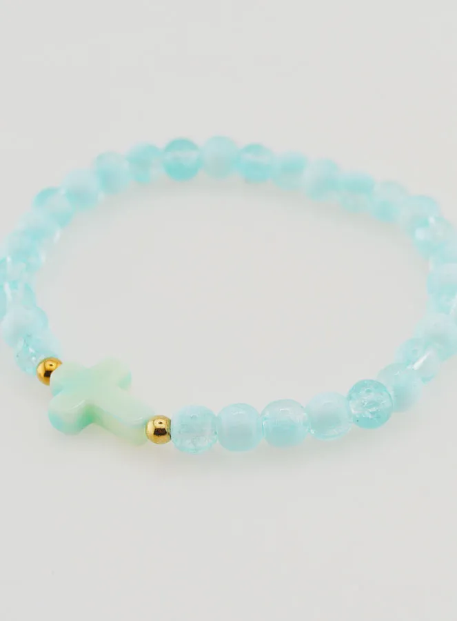 Religiöses Armband mit Kreuz und Blauen Glasperlen (pic 3)