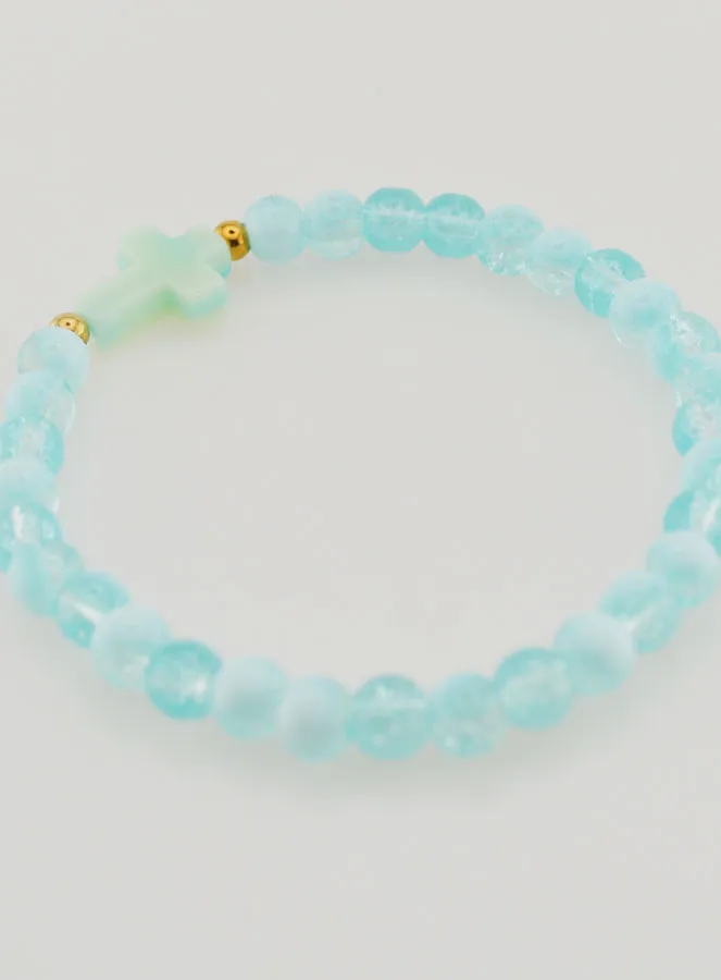 Religiöses Armband mit Kreuz und Blauen Glasperlen (pic 4)