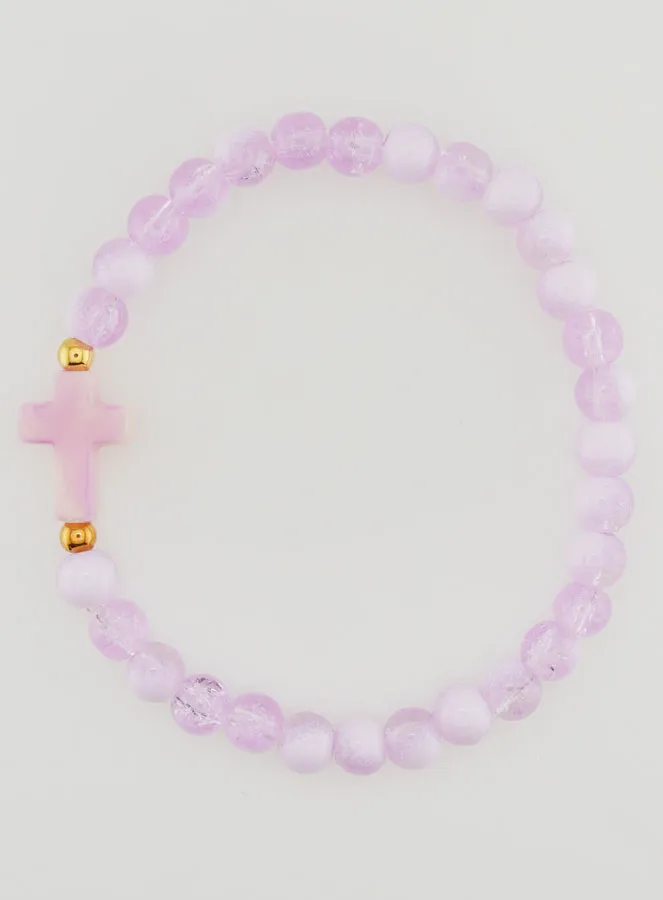 Religiöses Armband mit Kreuz und Lila Glasperlen (pic 1)