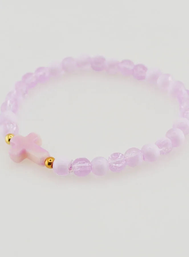 Religiöses Armband mit Kreuz und Lila Glasperlen (pic 3)