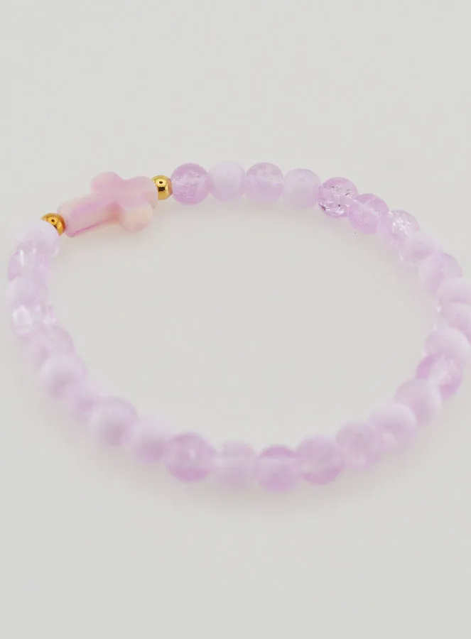 Religiöses Armband mit Kreuz und Lila Glasperlen (pic 4)