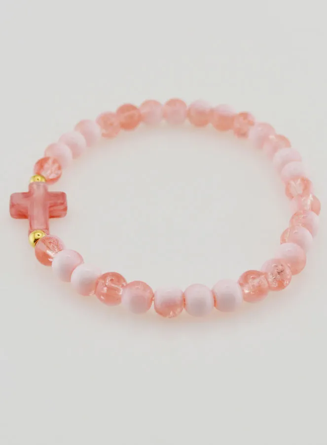 Religiöses Armband mit Kreuz und Roten Glasperlen (pic 2)