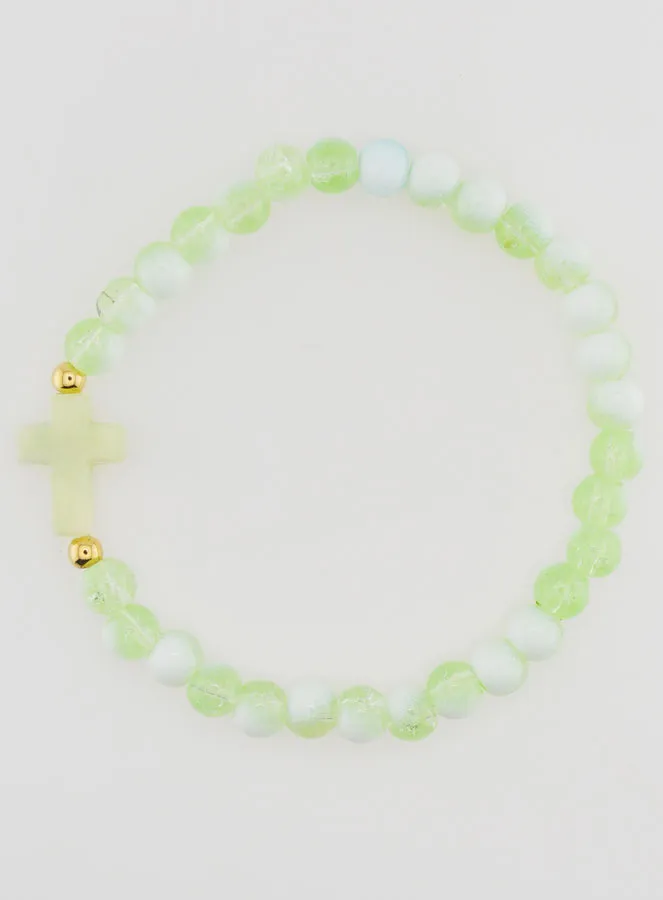 Religiöses Armband mit Kreuz und Grünen Glasperlen (pic 1)