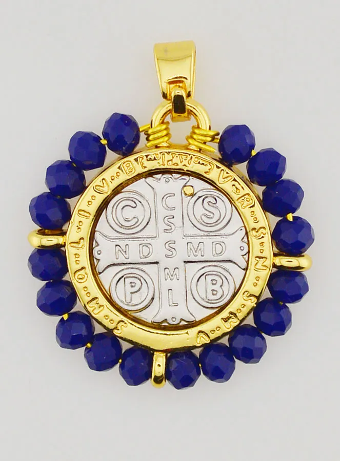 Medaille des Heiligen Benedikt - Messing und Blaues Glas (pic 2)