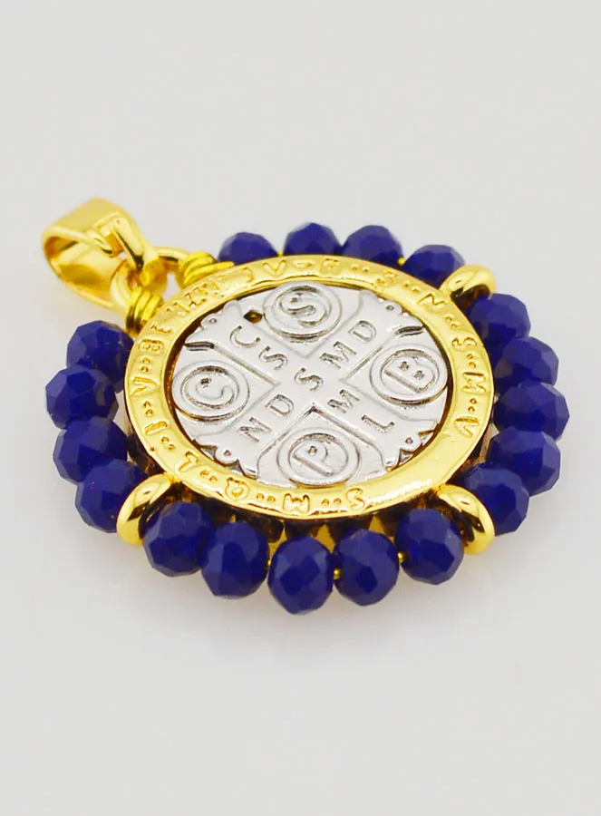 Medaille des Heiligen Benedikt - Messing und Blaues Glas (pic 3)