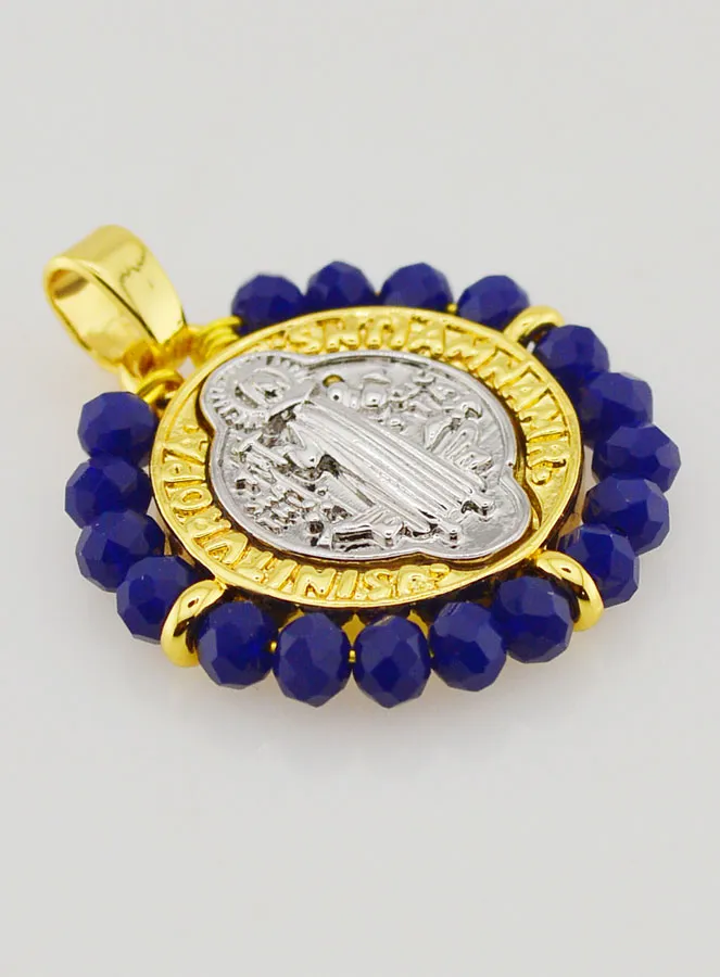 Medaille des Heiligen Benedikt - Messing und Blaues Glas (pic 4)