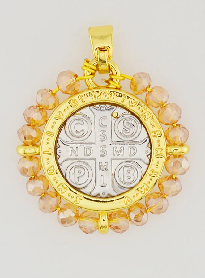 Medaille H. Benedikt aus Messing und Hell Rosa Glas (pic 2)
