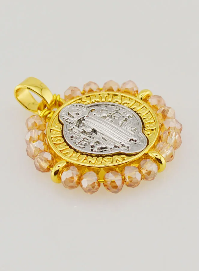 Medaille H. Benedikt aus Messing und Hell Rosa Glas (pic 4)