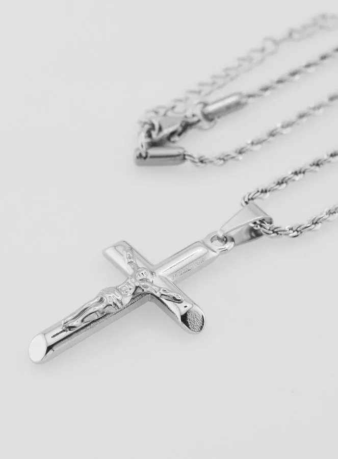 Religiöse Halskette mit Christuskreuz aus Silberfarbenem Edelstahl (pic 1)