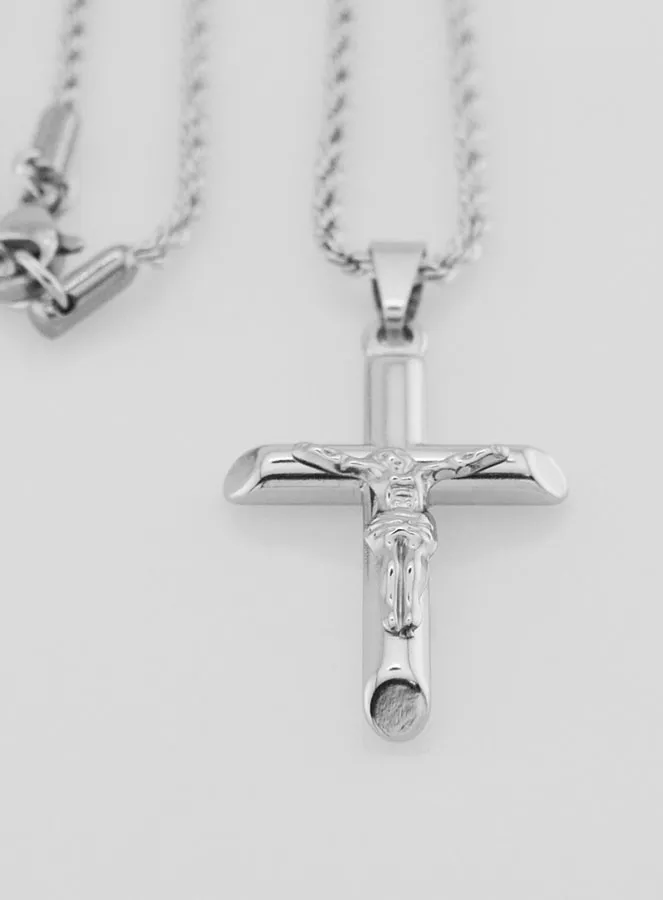 Religiöse Halskette mit Christuskreuz aus Silberfarbenem Edelstahl (pic 3)