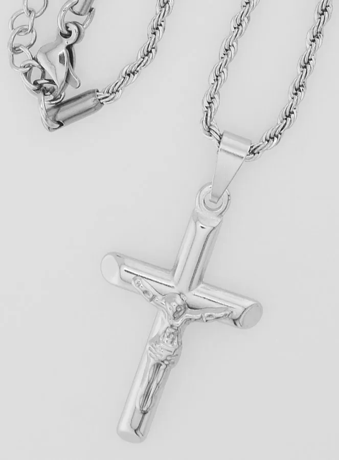 Religiöse Halskette mit Christuskreuz aus Silberfarbenem Edelstahl (pic 4)