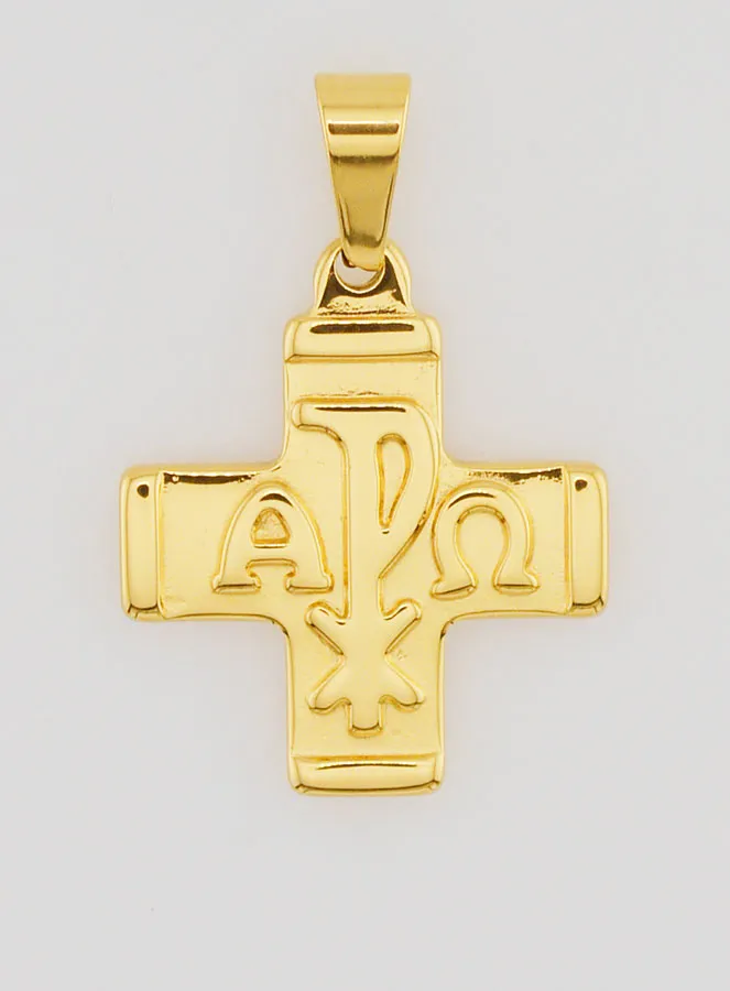 Goldfarbener Anhänger Kreuz Chi Rho Zeichen – Pax, Alpha und Omega (pic 1)
