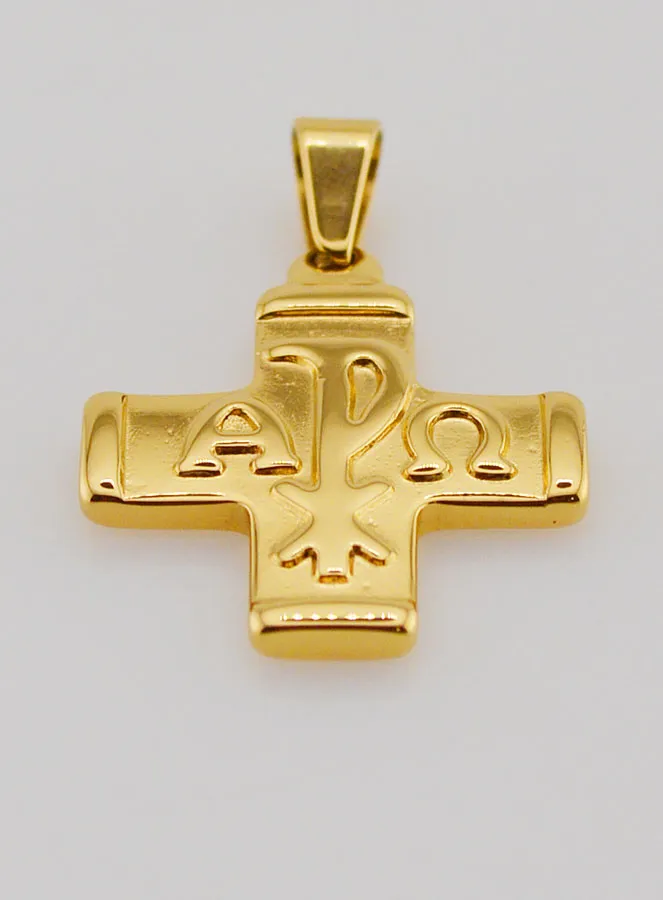 Goldfarbener Anhänger Kreuz Chi Rho Zeichen – Pax, Alpha und Omega (pic 2)