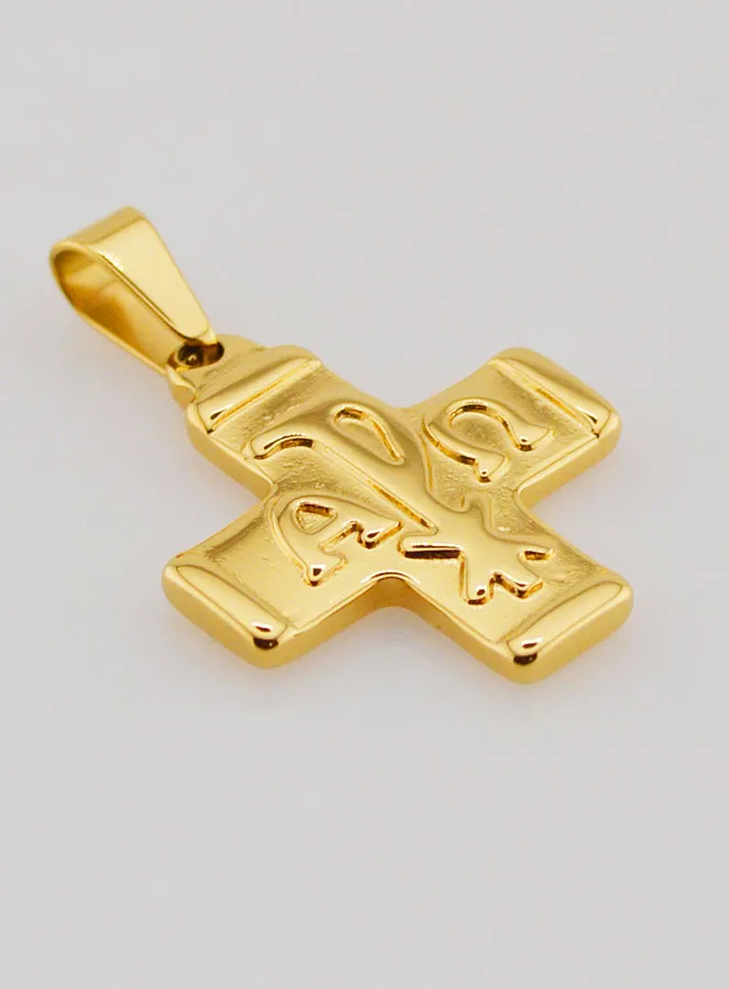 Goldfarbener Anhänger Kreuz Chi Rho Zeichen – Pax, Alpha und Omega (pic 3)