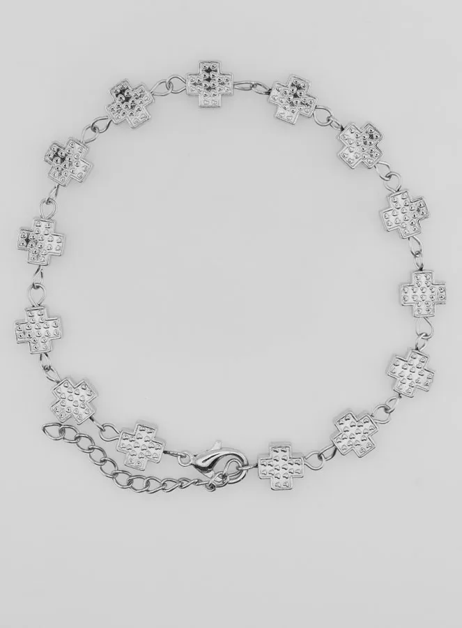 Silberfarbenes Religiöses Armband mit Quadratischen Kreuzen (pic 1)