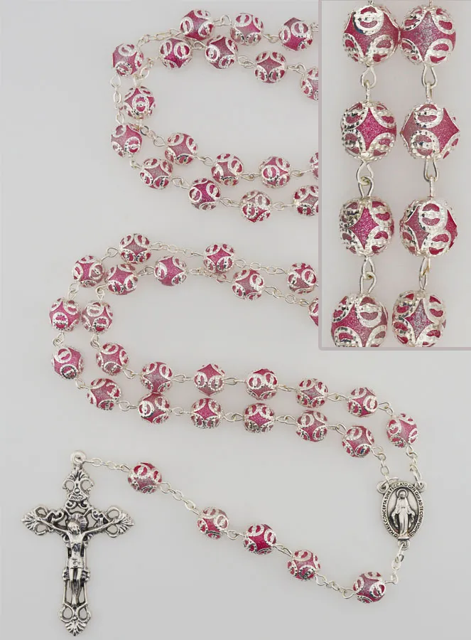 Rosenkranz Wundertätige Madonna und Barockes Kreuz - Rosa (pic 1)