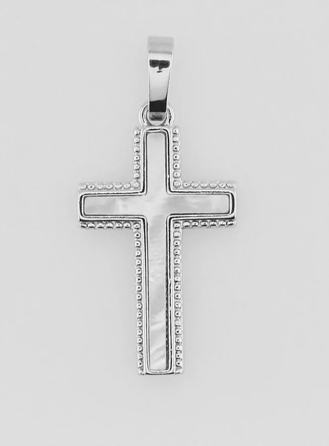 Anhänger Kreuz aus Perlmutt und Silberfarbenem Messing (pic 1)