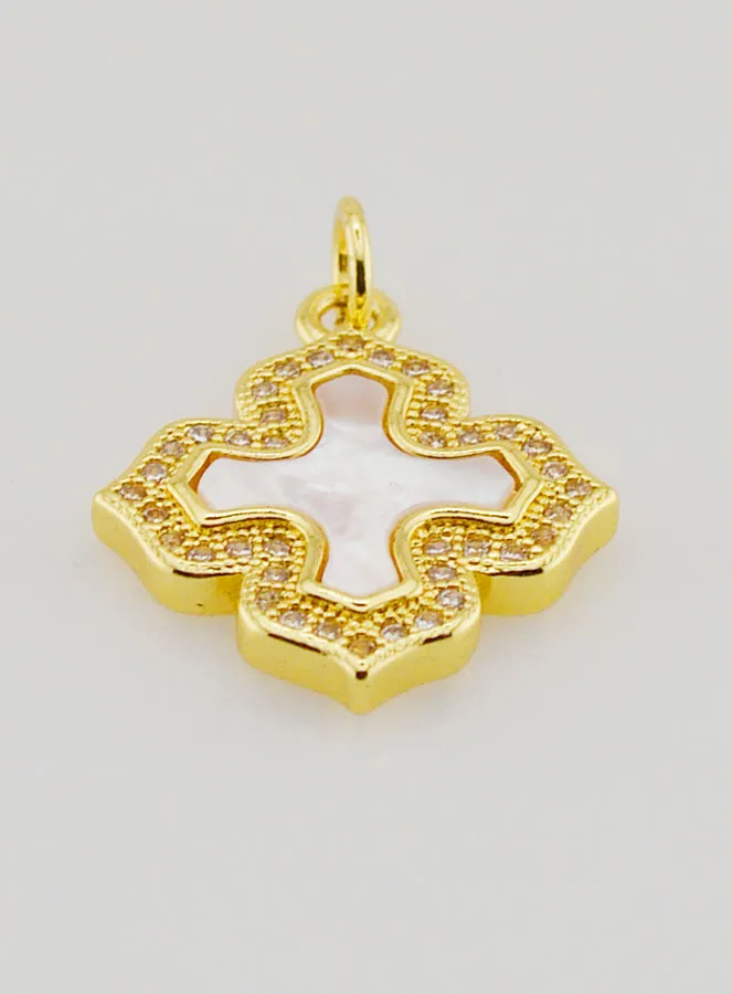 Anhänger Quadratisches Kreuz Perlmutt Messing und Strass (pic 2)
