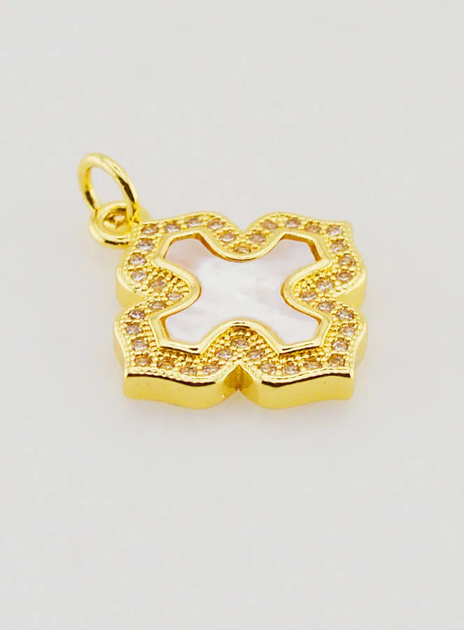 Anhänger Quadratisches Kreuz Perlmutt Messing und Strass (pic 3)