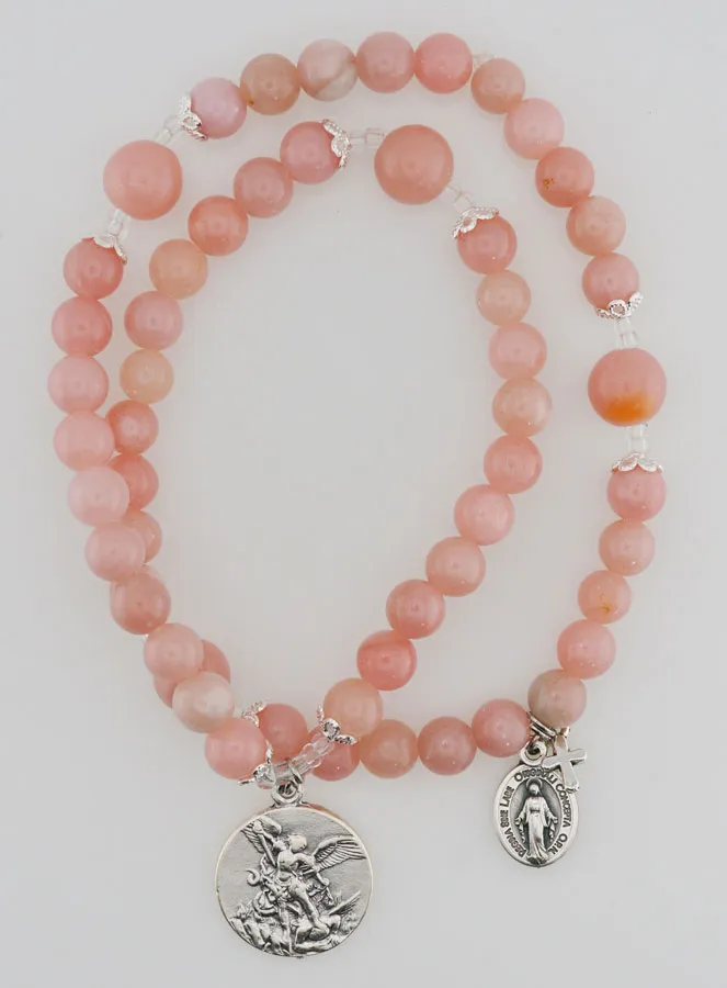 Rosenkranz Wunderbare Medaille und Heiliger Michael aus Rosa Opal (pic 1)