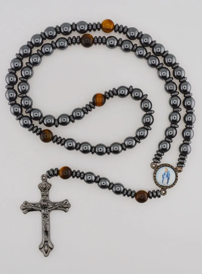 Rosenkranz Wundertätige Madonna aus Hämatit und Tigerauge (pic 1)