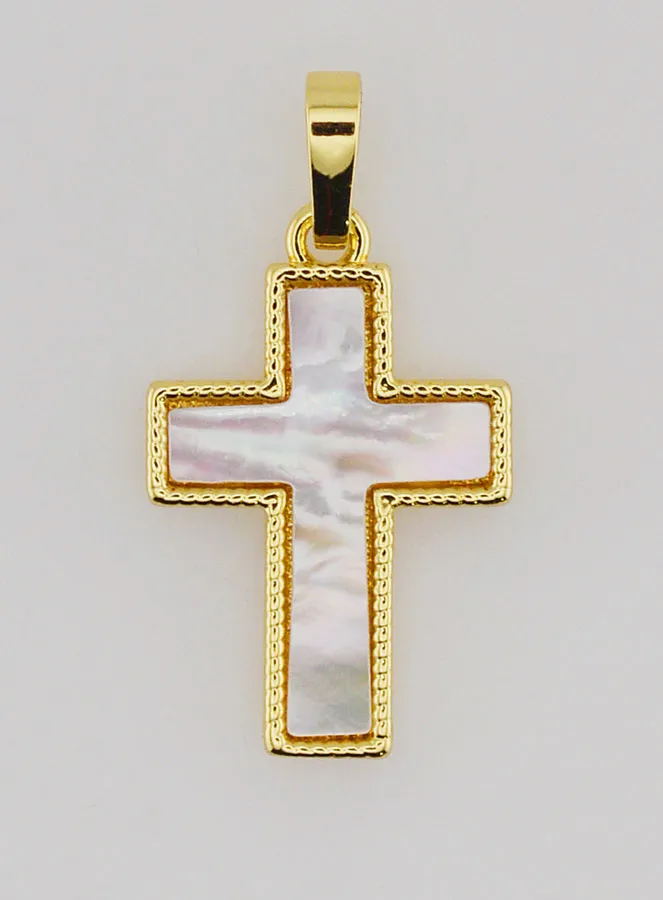 Anhänger Kreuz aus Messing und Muschel - 20mm (pic 1)